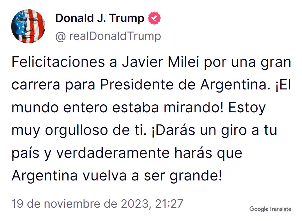 Donald Trump felicitó a Milei